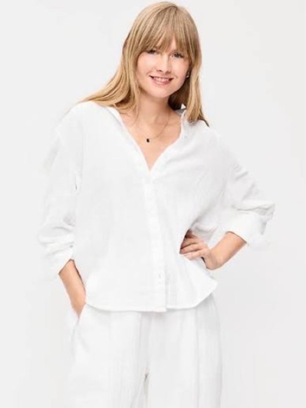 Old Navy White Button-Front Relaxed Fit Shirt